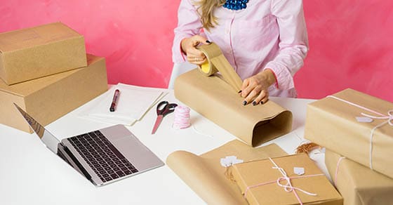 Woman,Selling,Items,Online,And,Packaging,Goods,For,Shipping.